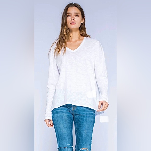 WILT “Shrunken Boyfriend Tee”- White & V Neck w/ Long Sleeves🤍 (Small) *NWOT🎁* - Picture 4 of 13